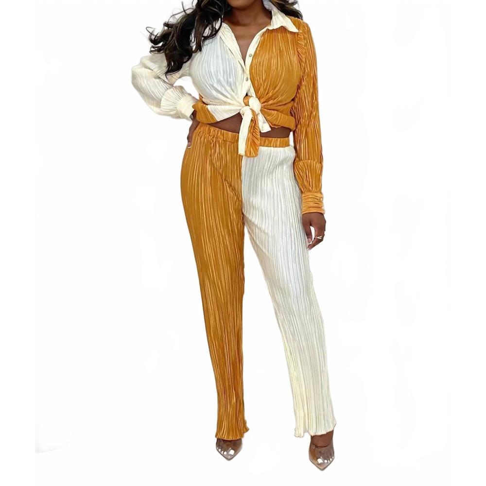 NEW AZURA half and half two-toned plisse set in cream/apricot
